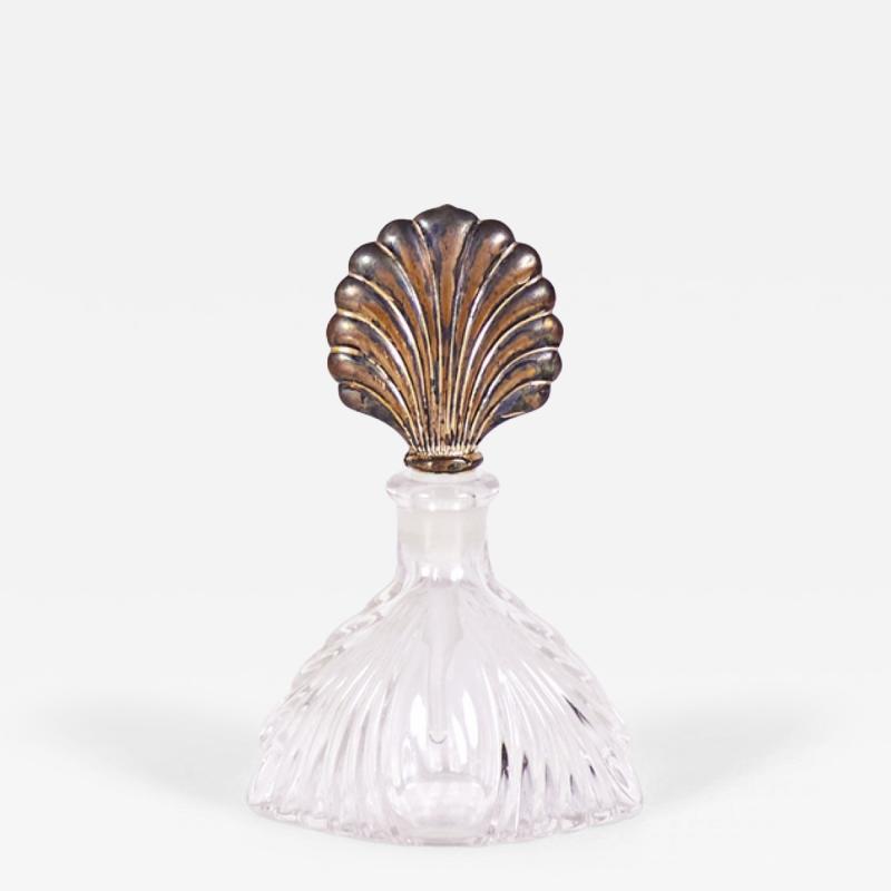 French Art Deco Molded Glass and Silver Perfume Bottle