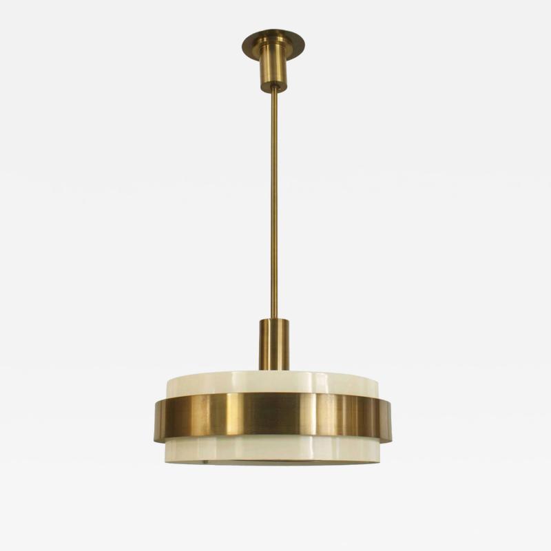 French Art Deco Perzel Beige Metal and Brass Lantern