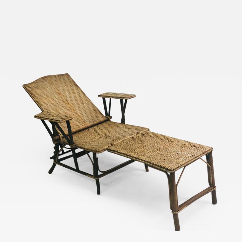 French Art Deco Rattan Lounge Chair Recliner Chaise Longue 1920