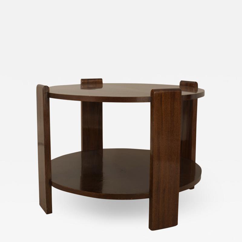 French Art Deco Round Mahogany Coffee Table