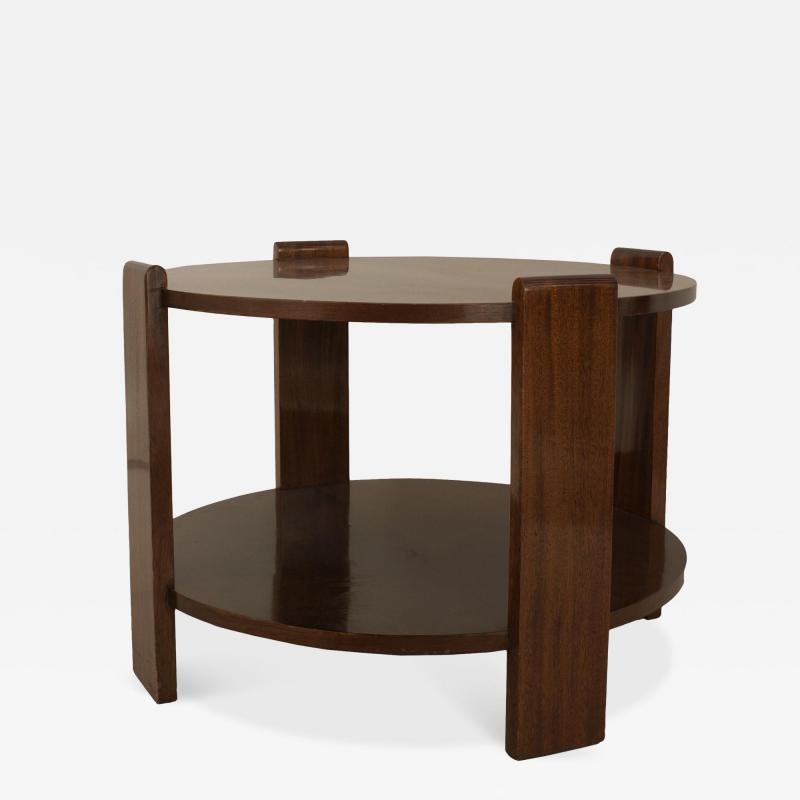 French Art Deco Round Mahogany Coffee Table