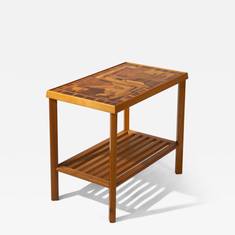 French Art Deco Side Table with Cubist Marquetry of Two Women 1930s 1940s