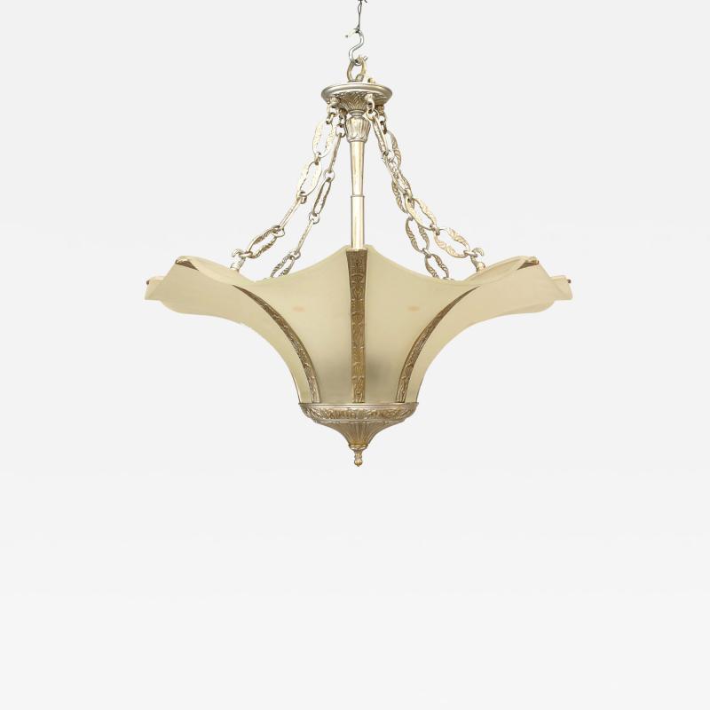 French Art Deco Silver Painted Metal Chandeliers
