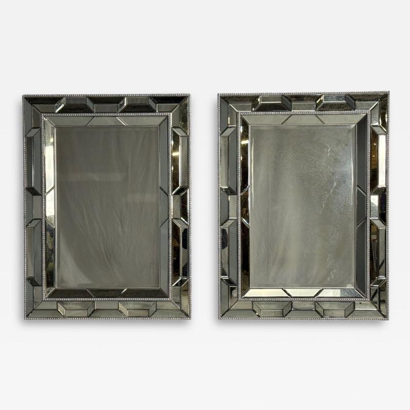 French Art Deco Style Large Wall Mirrors Antiqued Glass Silver Leaf Wood