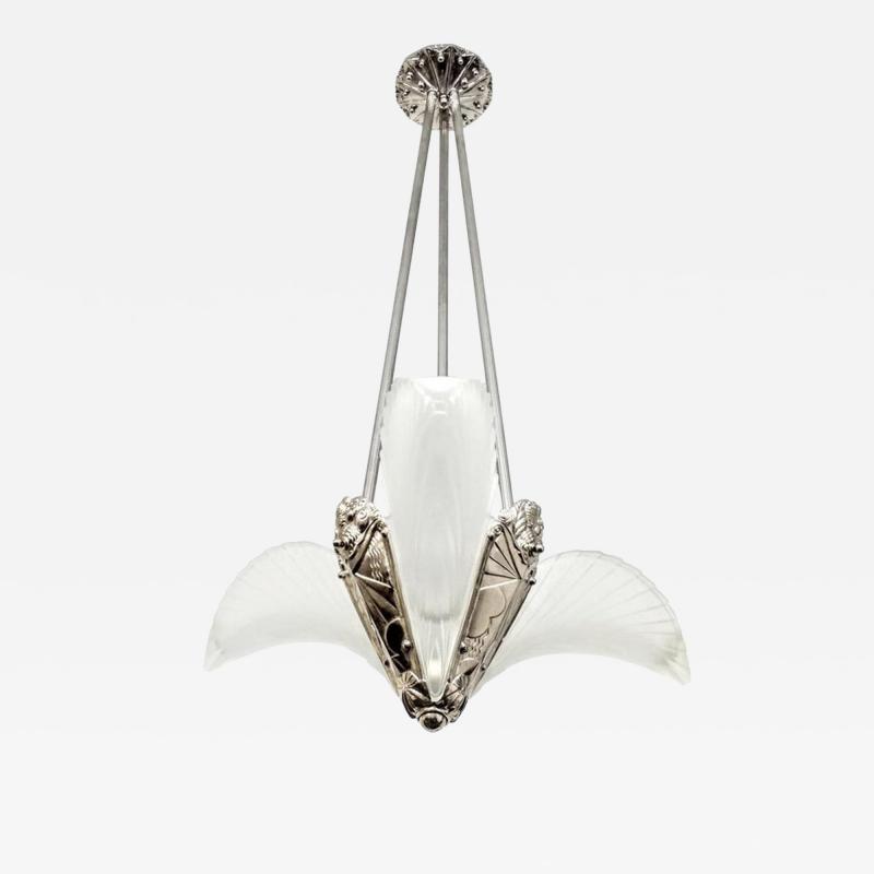 French Art Deco Three Panels Feather Chandelier