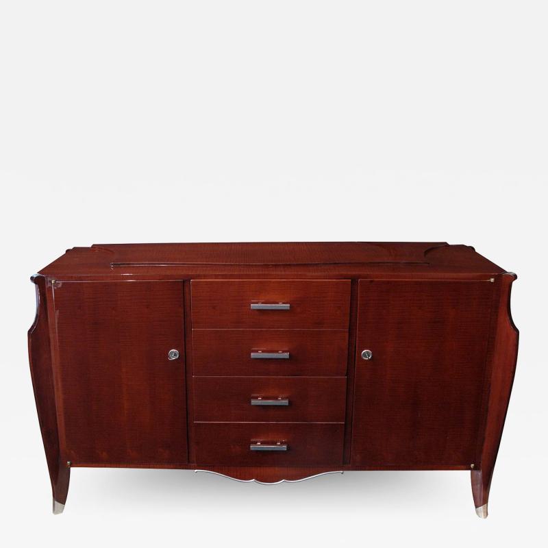 French Art Deco Tiger Mahogany Sideboard in the style of Jules Emile Leleu