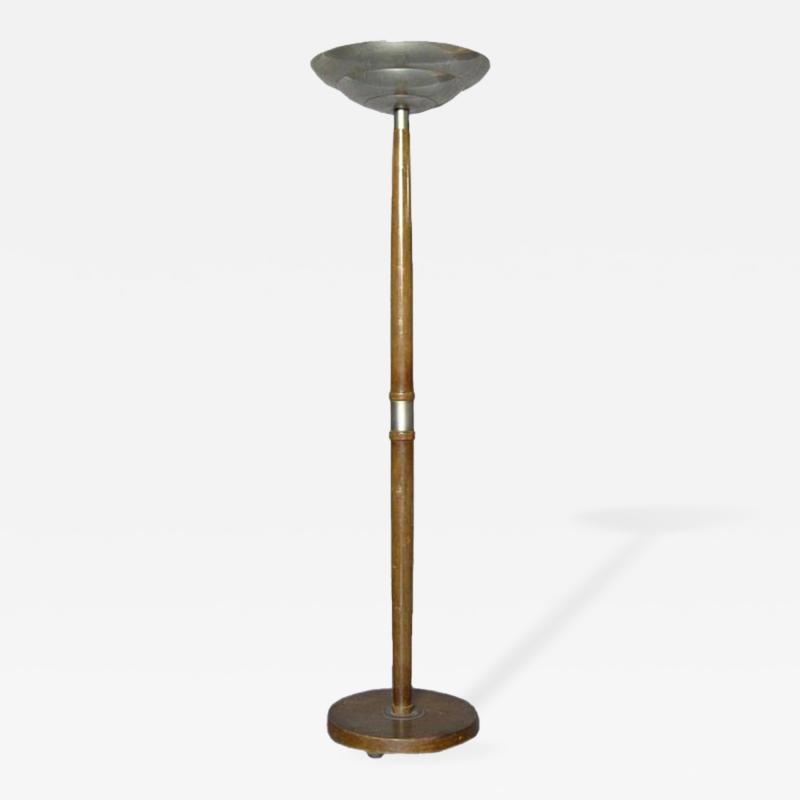 French Art Deco Wood and Metal Floor Lamp