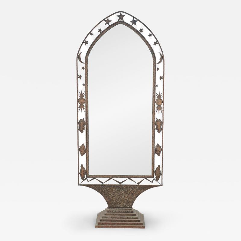 French Art Deco Wrought Iron Cheval Mirror