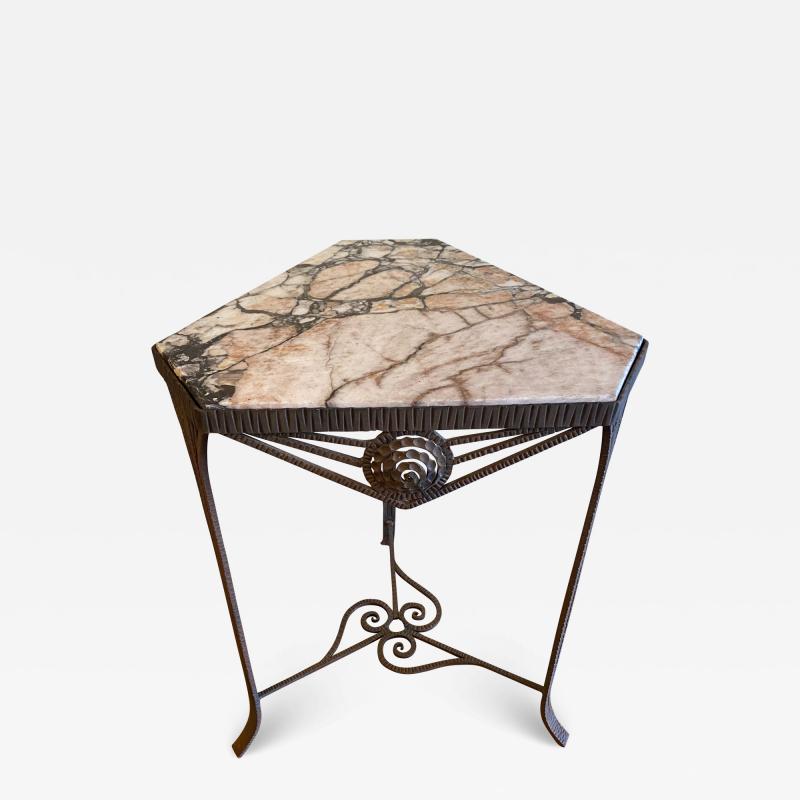 French Art Deco Wrought Iron and Marble Side Table