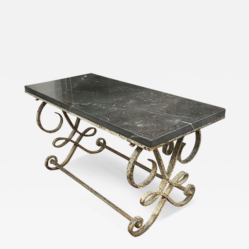 French Art Deco period fer forge and marble coffee side table