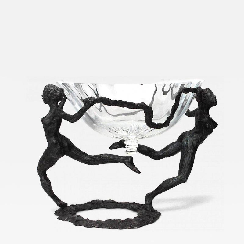 French Art Moderne Bronze Centerpiece with Two Female Figures