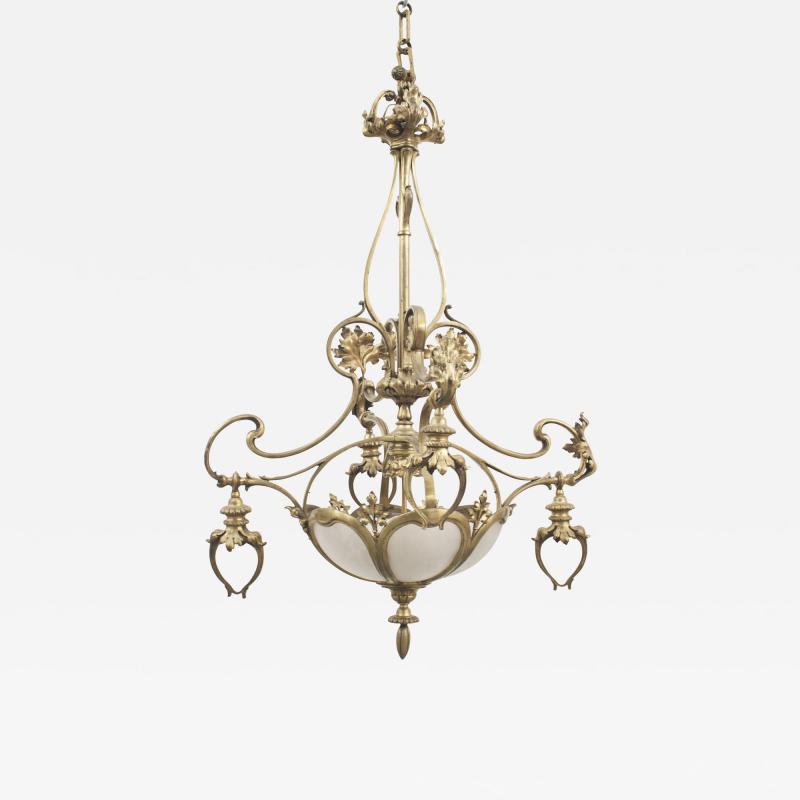 French Art Nouveau Bronze Dore Chandelier