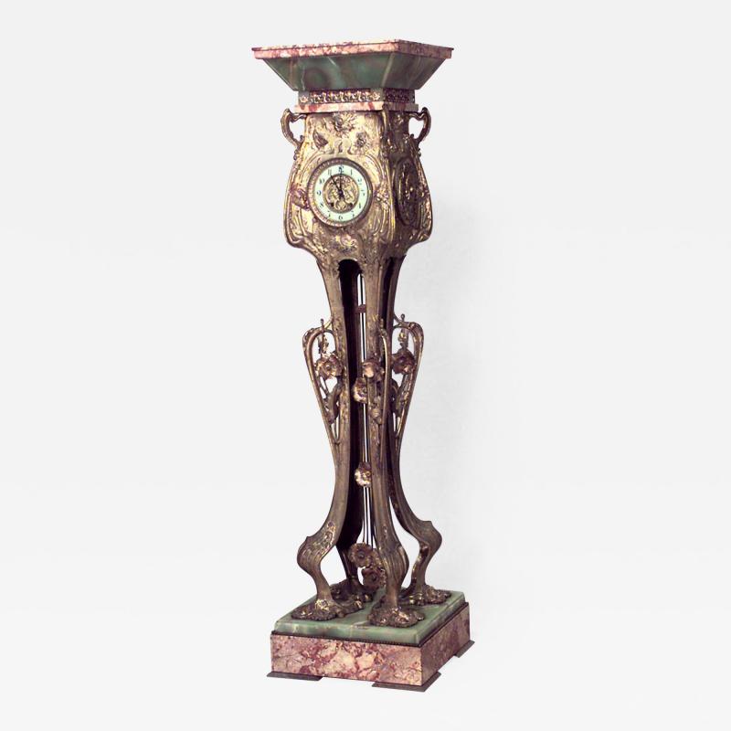 French Art Nouveau Bronze Dore Grandfather Clock