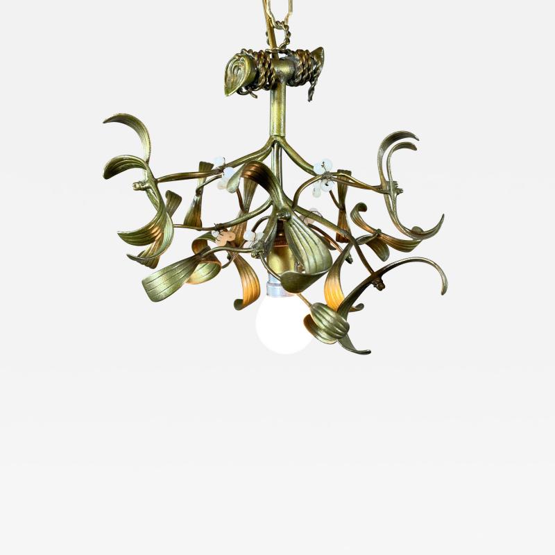 French Art Nouveau Bronze Mistletoe Chandelier