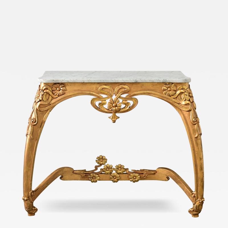 French Art Nouveau Gilt Console Table