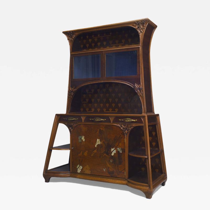 French Art Nouveau Mahogany and Walnut Cupboard