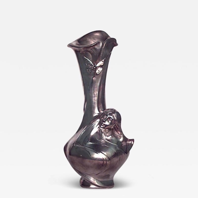 French Art Nouveau Sibeud Silver Plated Vase