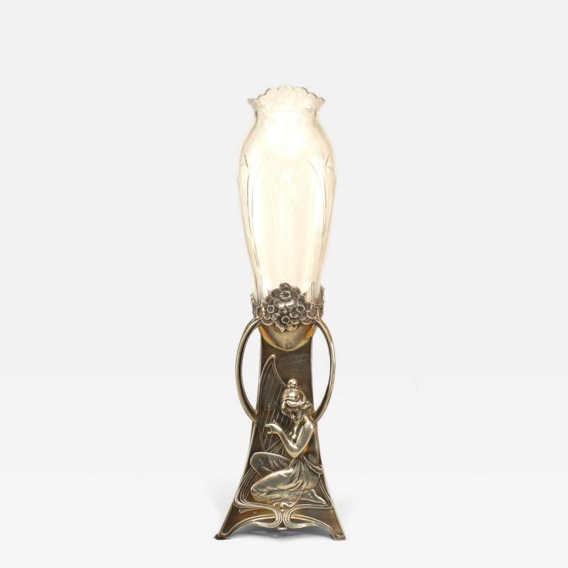 French Art Nouveau Silvered Metal Bud Vase