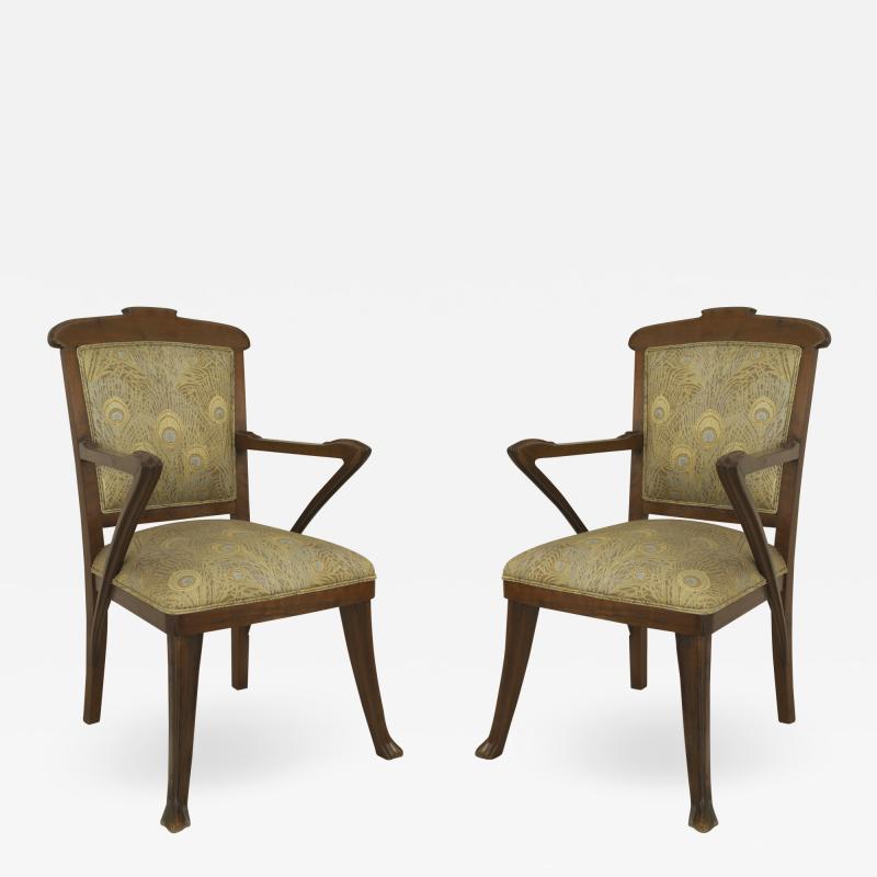 French Art Nouveau Walnut Arm Chairs