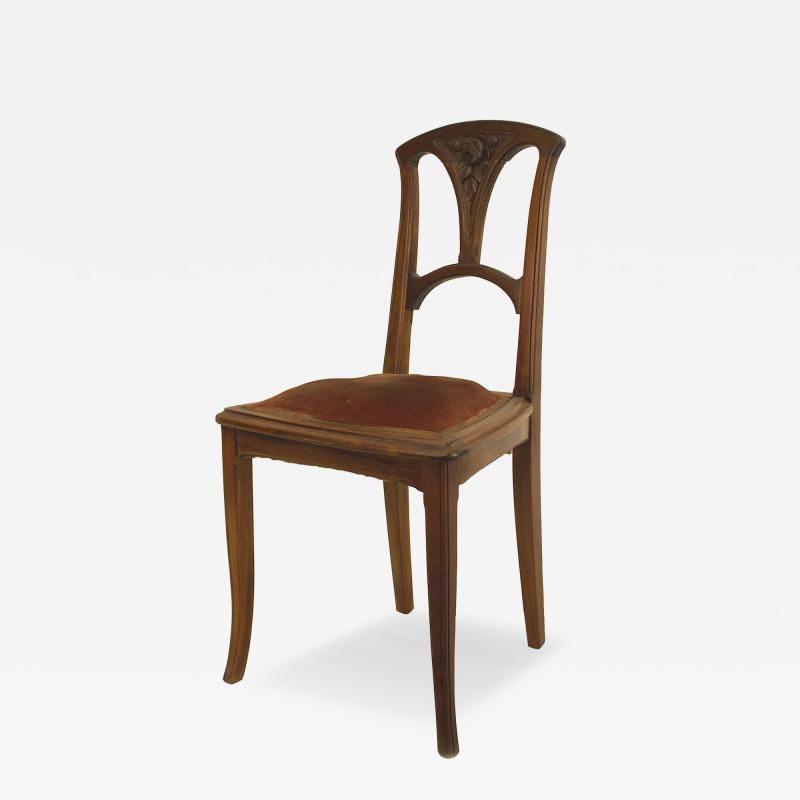 French Art Nouveau Walnut and Velvet Side Chair