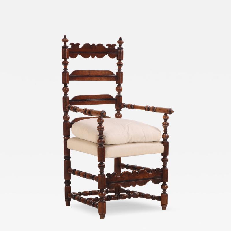 French Arts Crafts Turned Armchair 19th C 