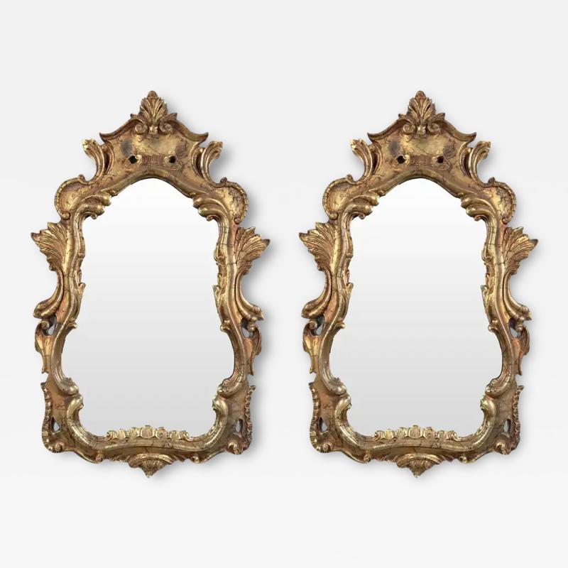 French Baroque Louis XV Style Antiqued Gold Wall or Console Mirror a Pair