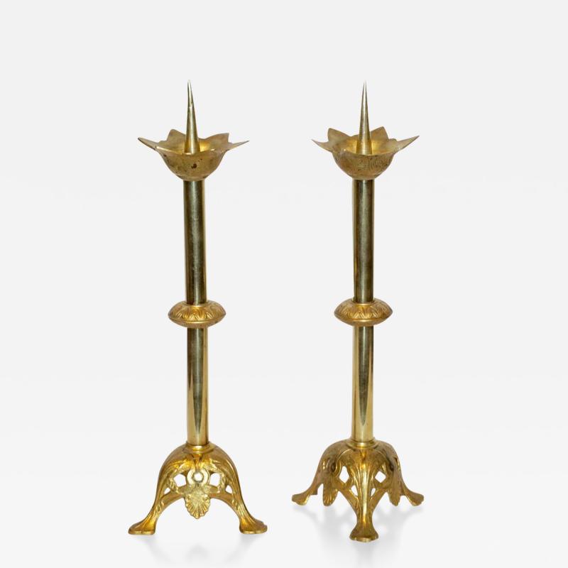 French Baroque Revival Pair of Gilt Bronze Ormolu Pricket Candlesticks 1880s