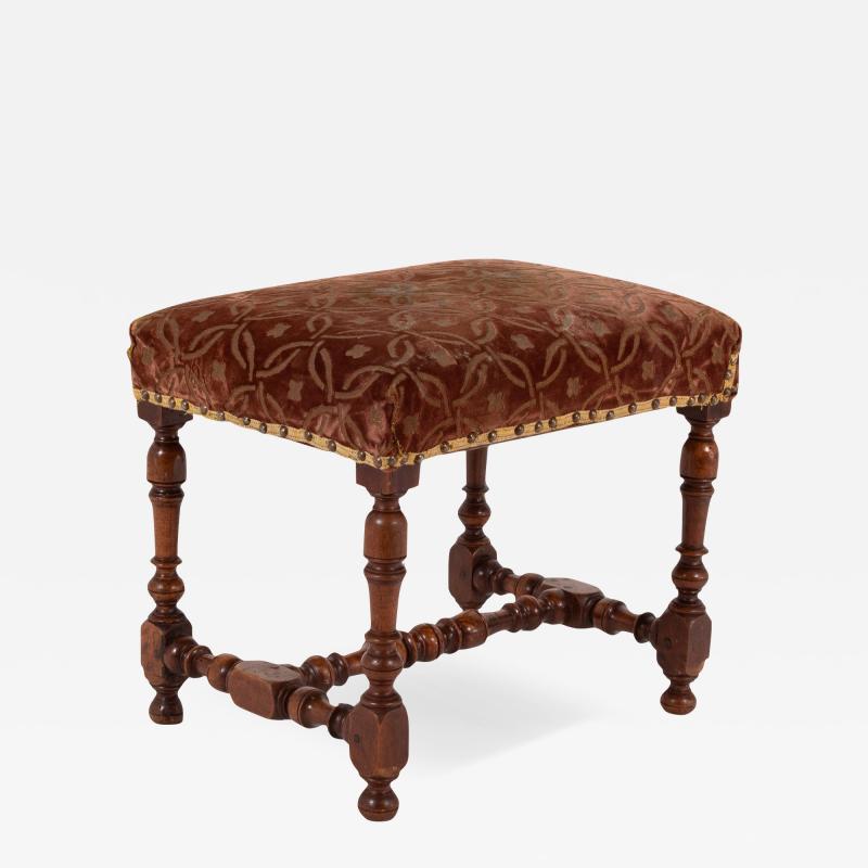 French Baroque Style Turned Walnut Upholstered Stool French Circa 1850 