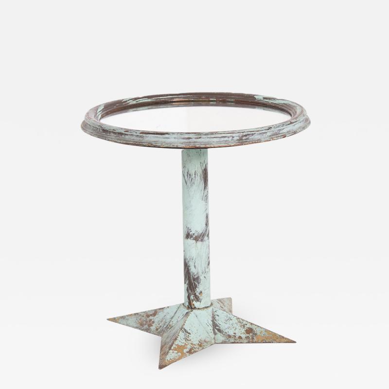 French Bistrot Table Pickled in Light Blue with Mirror Top