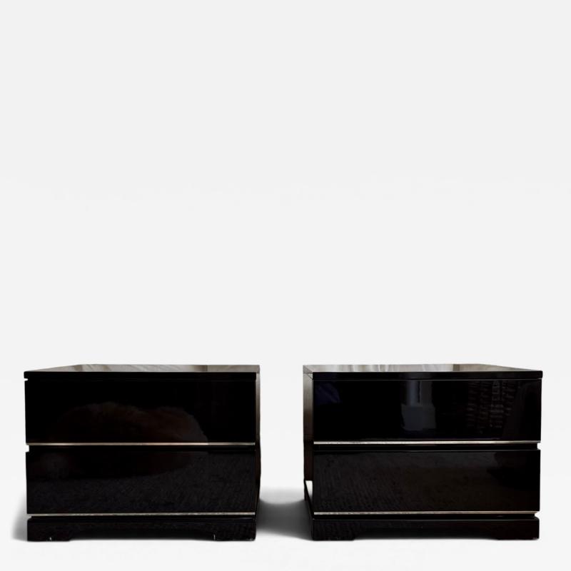 French Black Lacquered Pair of Sofa or Bedside Tables circa 1970