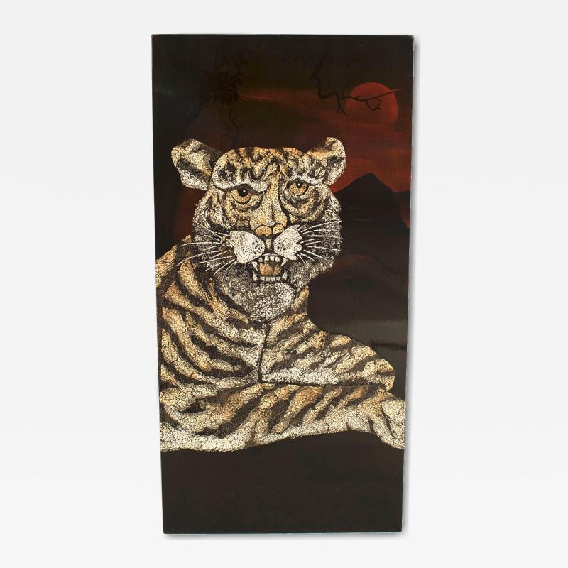 French Black Lacquered Tigers Wall Plaque