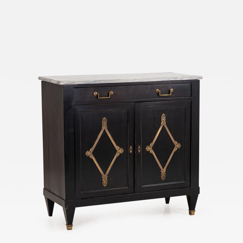 French Black Painted Buffet with Marble Top Late 19th Century