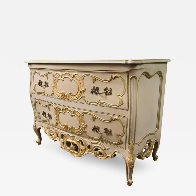 French Bombe Commode Creme Peinte And Parcel Gilt