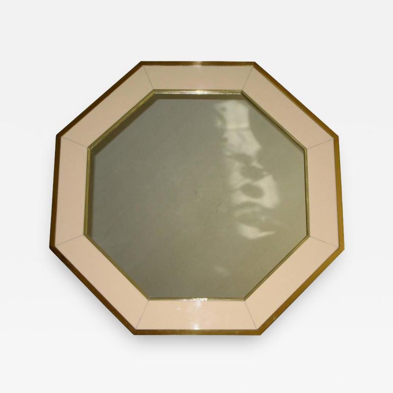 French Brass Lacquered Panel Octagonal Wall Mirror