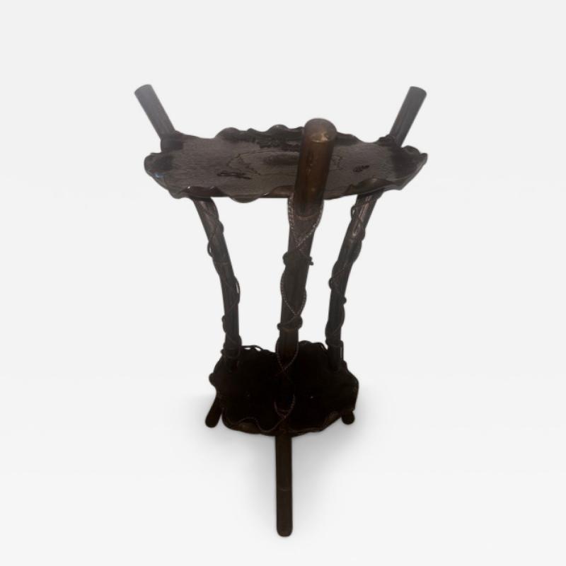 French Bronze Faux Bamboo Table With Lily Pad Top and Shelf