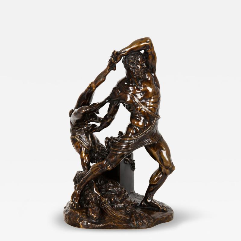 French Bronze Sculpture Hercules Throwing Lichas after Canova ca 1850