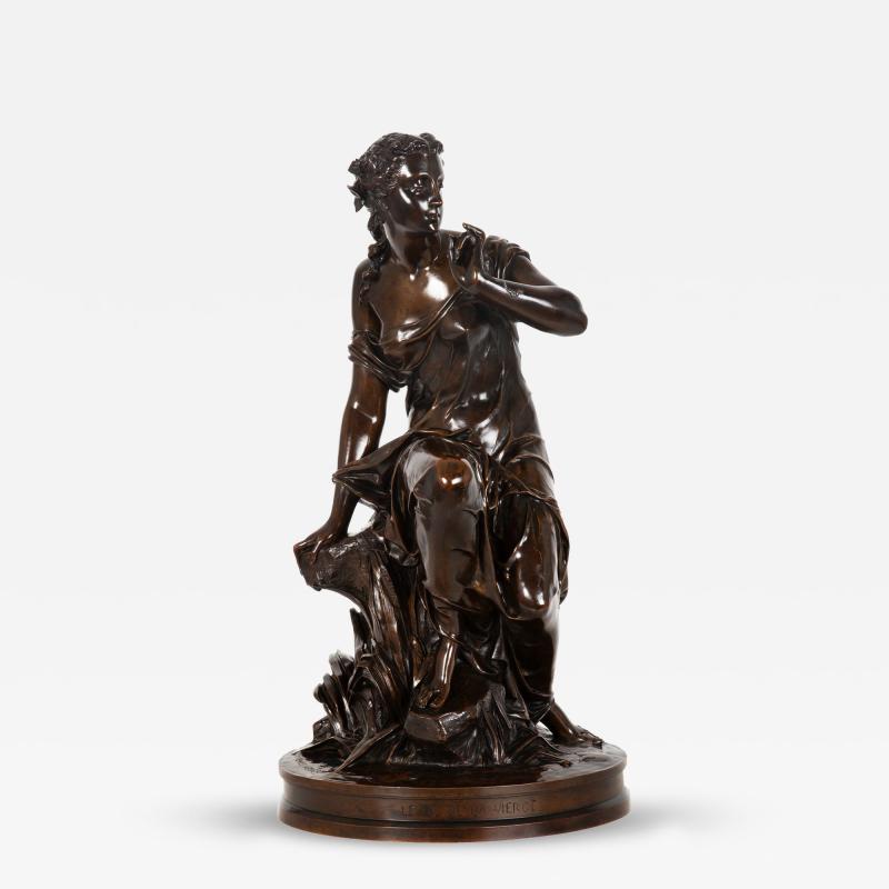 French Bronze Sculpture La Fil de la Vierge by Pierre Emile Hebert ca 1880