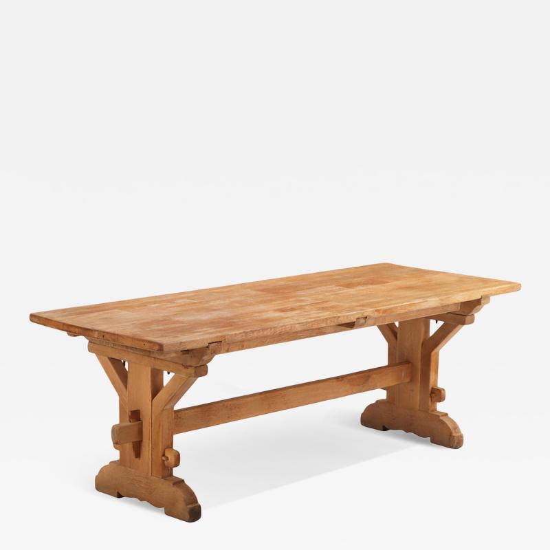 French Brutalist Architectural Oak Table with Slab Top C 1960