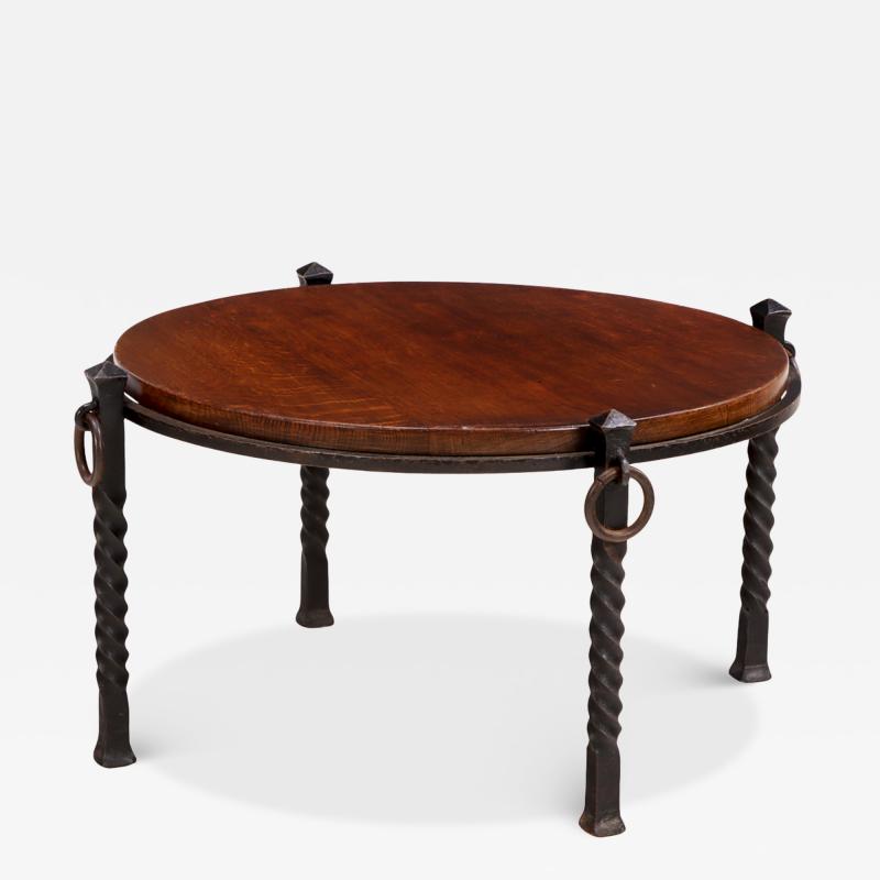 French Brutalist Oak and Iron Coffee Table C 1960