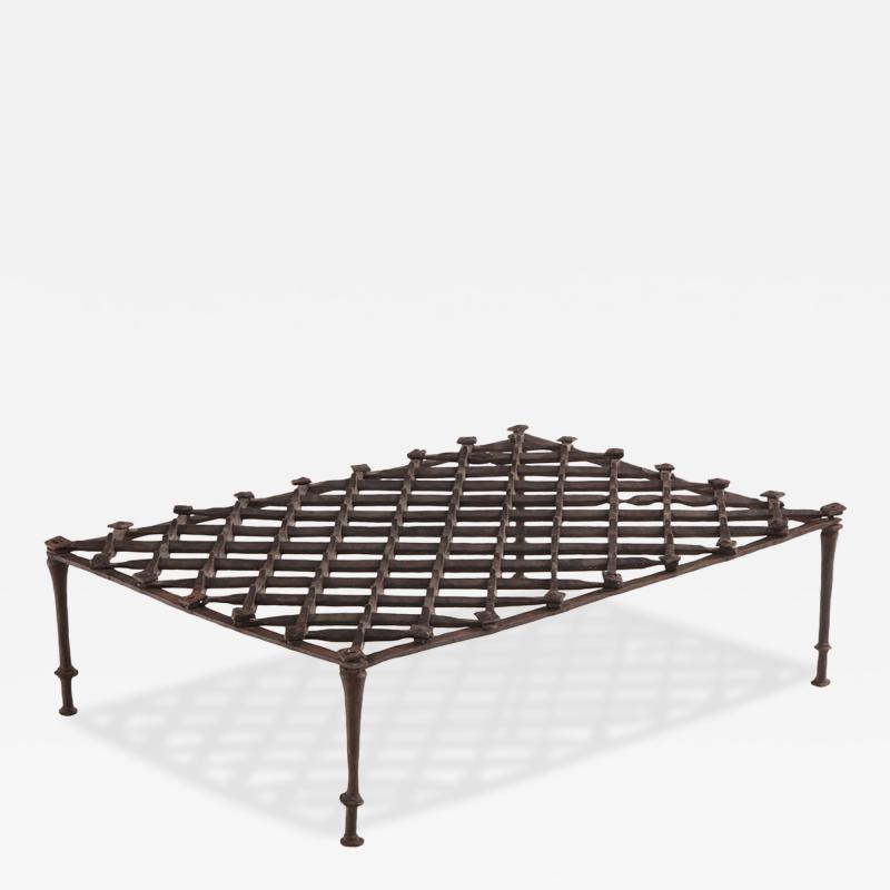 French Brutalist Style Glass Top Wrought Iron Coffee Table C 1960