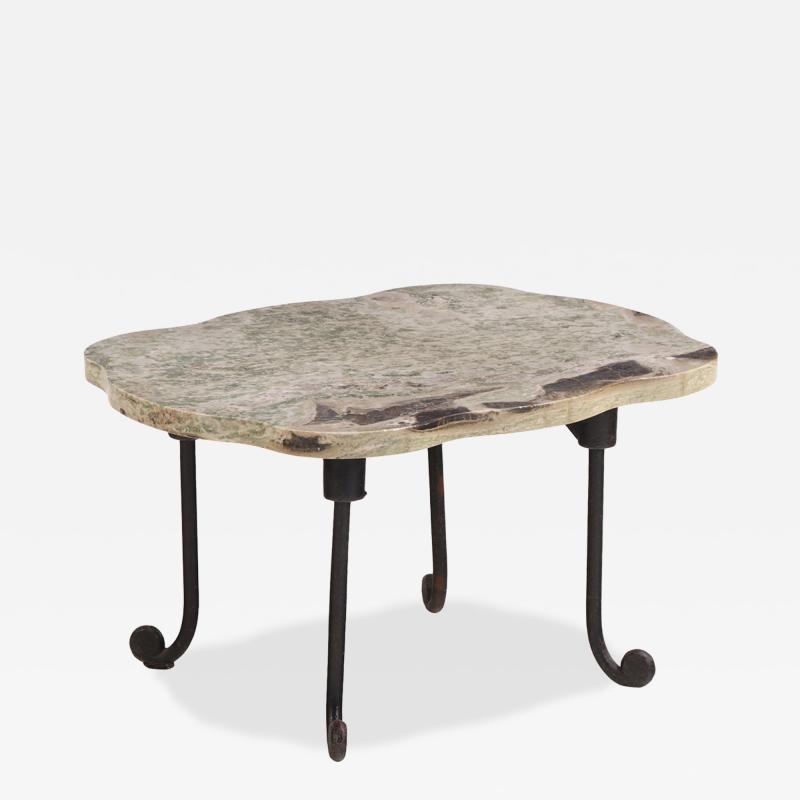 French Brutalist Style Iron and Marble Low Table C 1950
