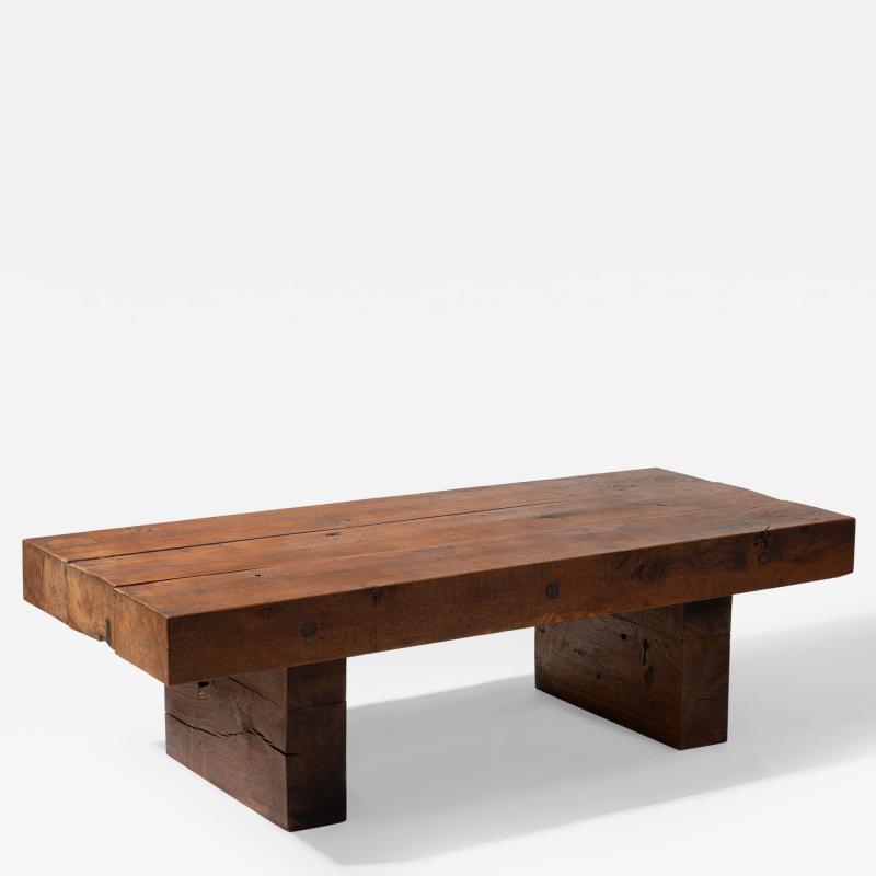 French Brutalist coffee table handcrafted in solid oak circa 1960 