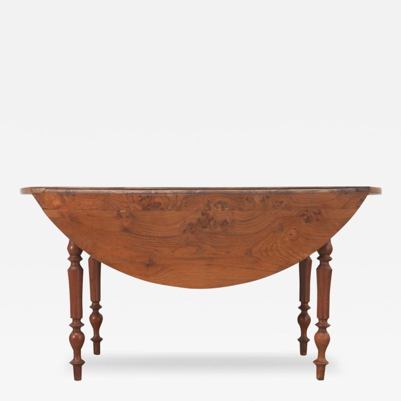 French Burl Fruitwood Drop Leaf Dining Table