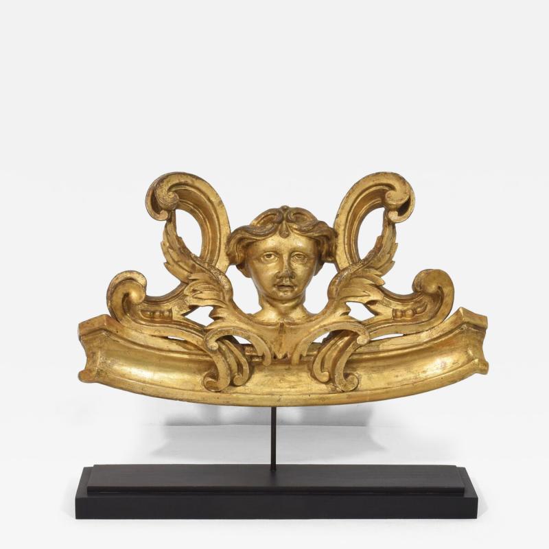 French Carved Giltwood Ornament With Winged Angel Head circa 1880 1900