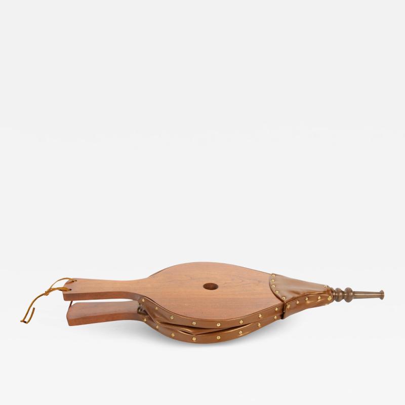 French Carved Walnut Forged Iron Leather Fireplace Bellows