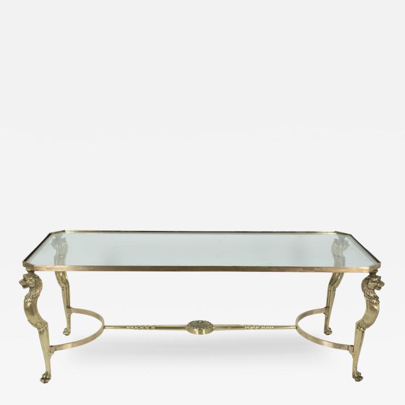 French Cast Bronze Coffee Table with Lion Head Motif Circa 1950