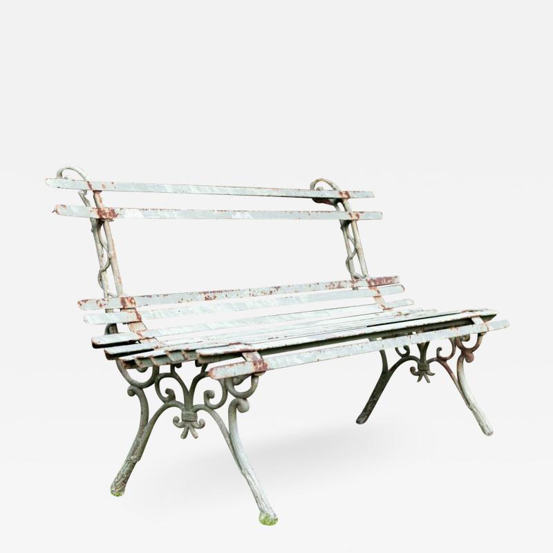 French Cast Iron Strapwork Garden Bench Circa 1940