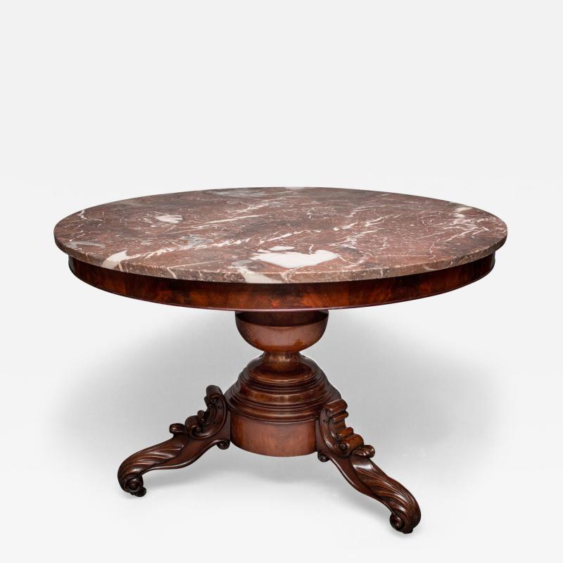 French Center Hall Louis Philippe Marble Top Table