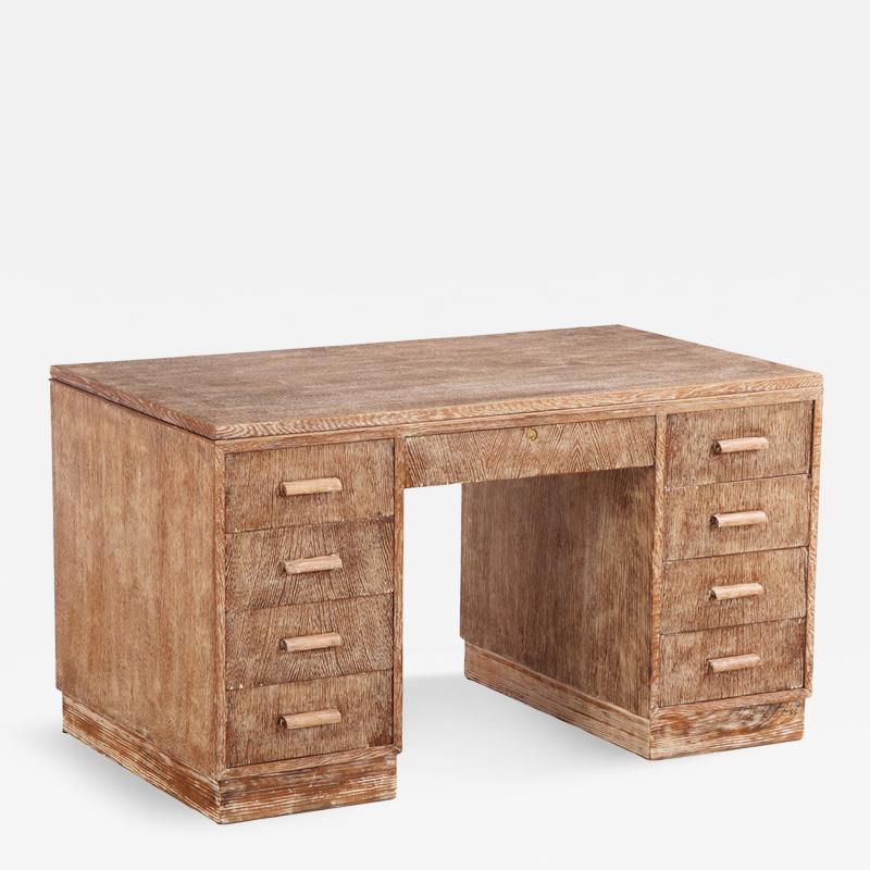 French Cerused Oak Double Pedestal Desk C 1940 