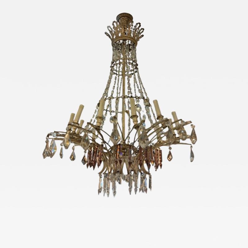 French Chandelier in White and Violet Cut Crystal